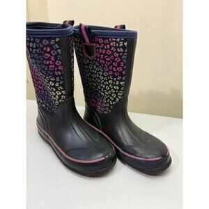 Lands' End kids' waterproof rain boots rainbow leopard print